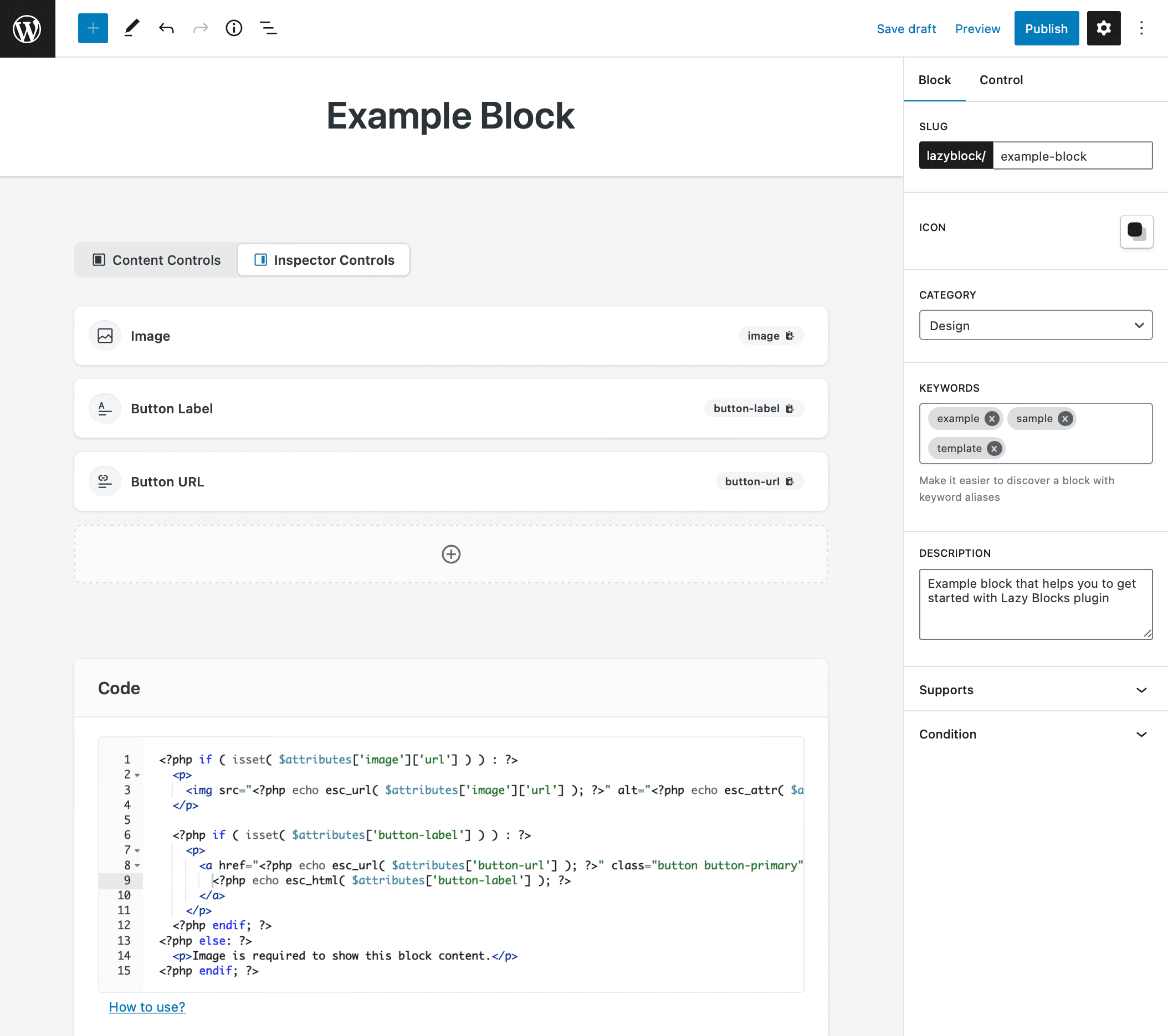 Lazy Blocks visual builder interface