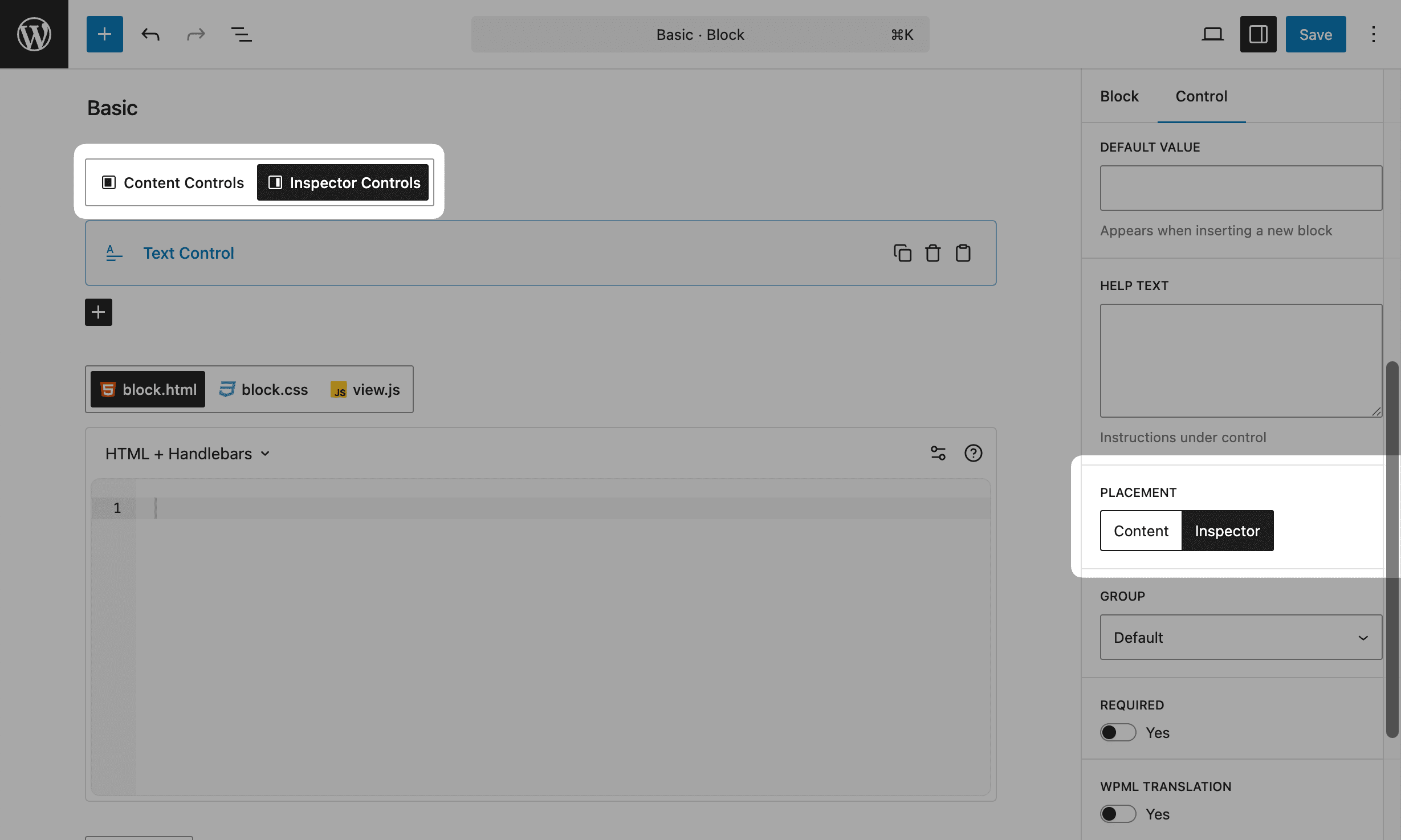 Block control placement