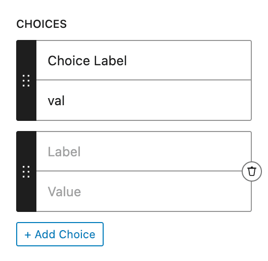 Checkbox choices setting