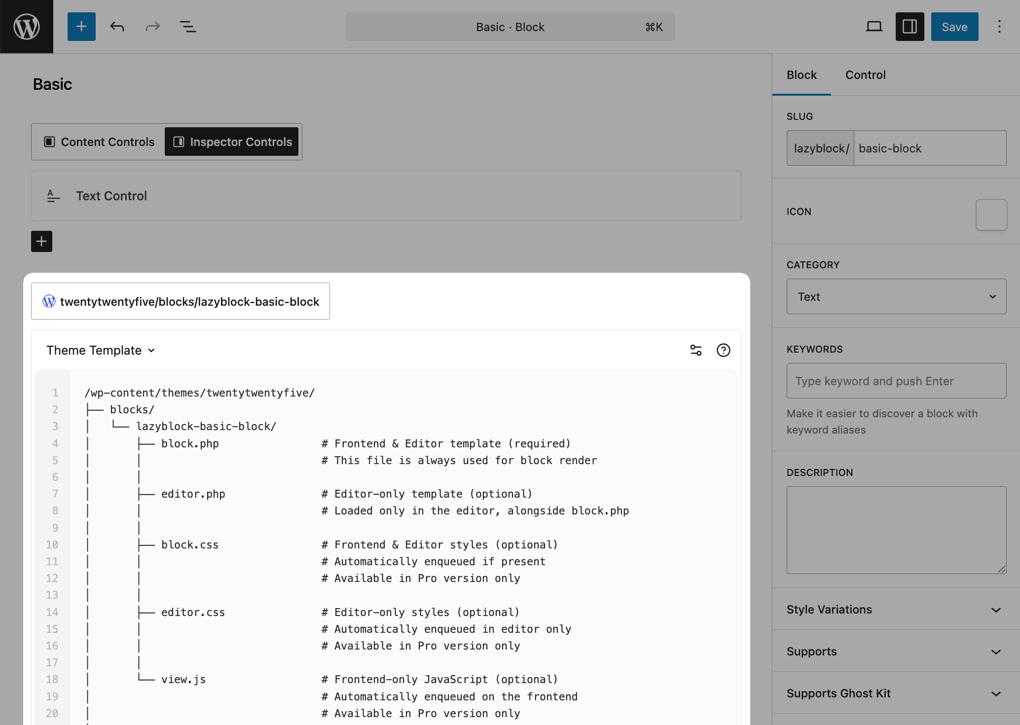 Theme template option in block builder
