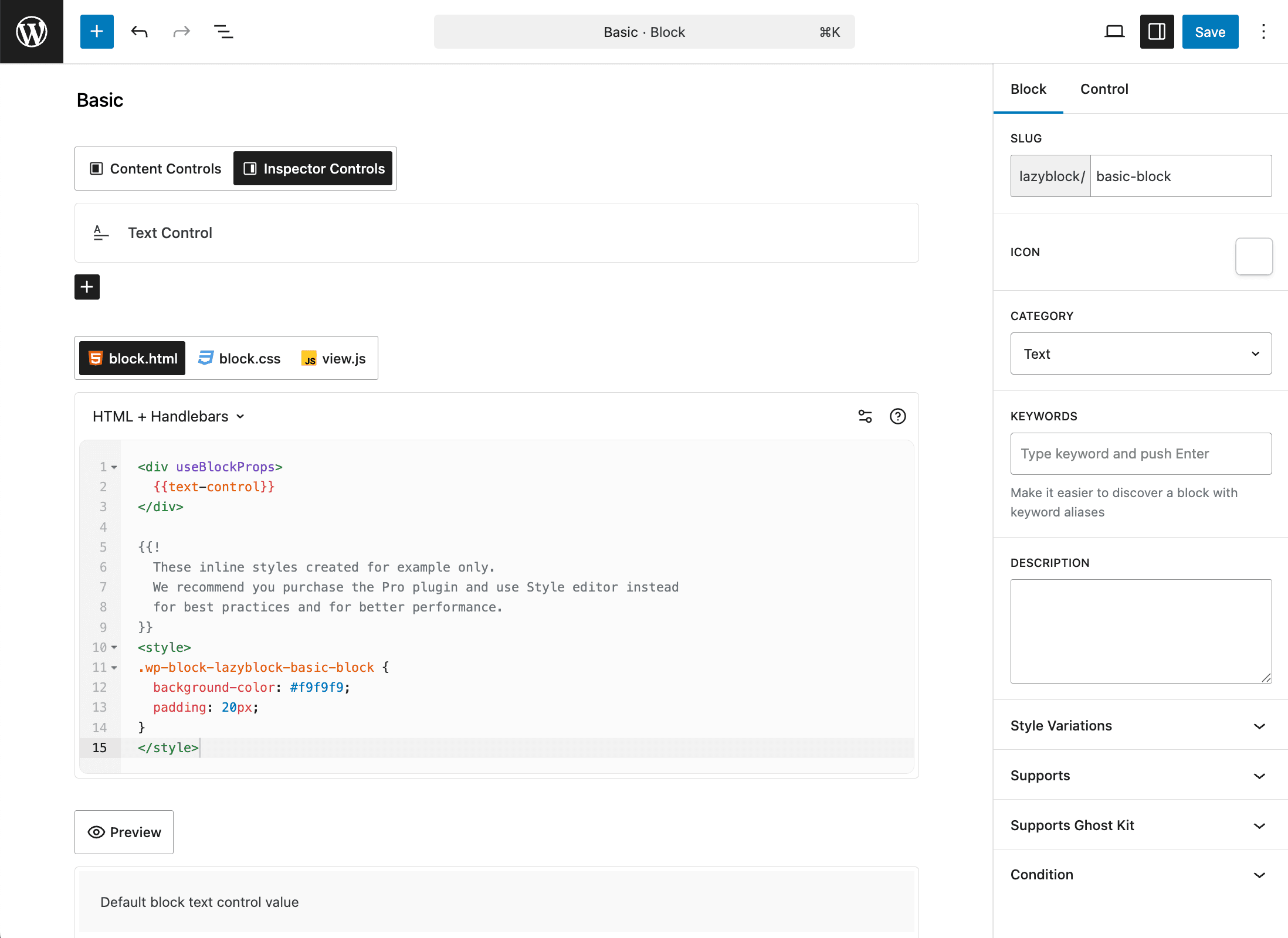Block builder interface