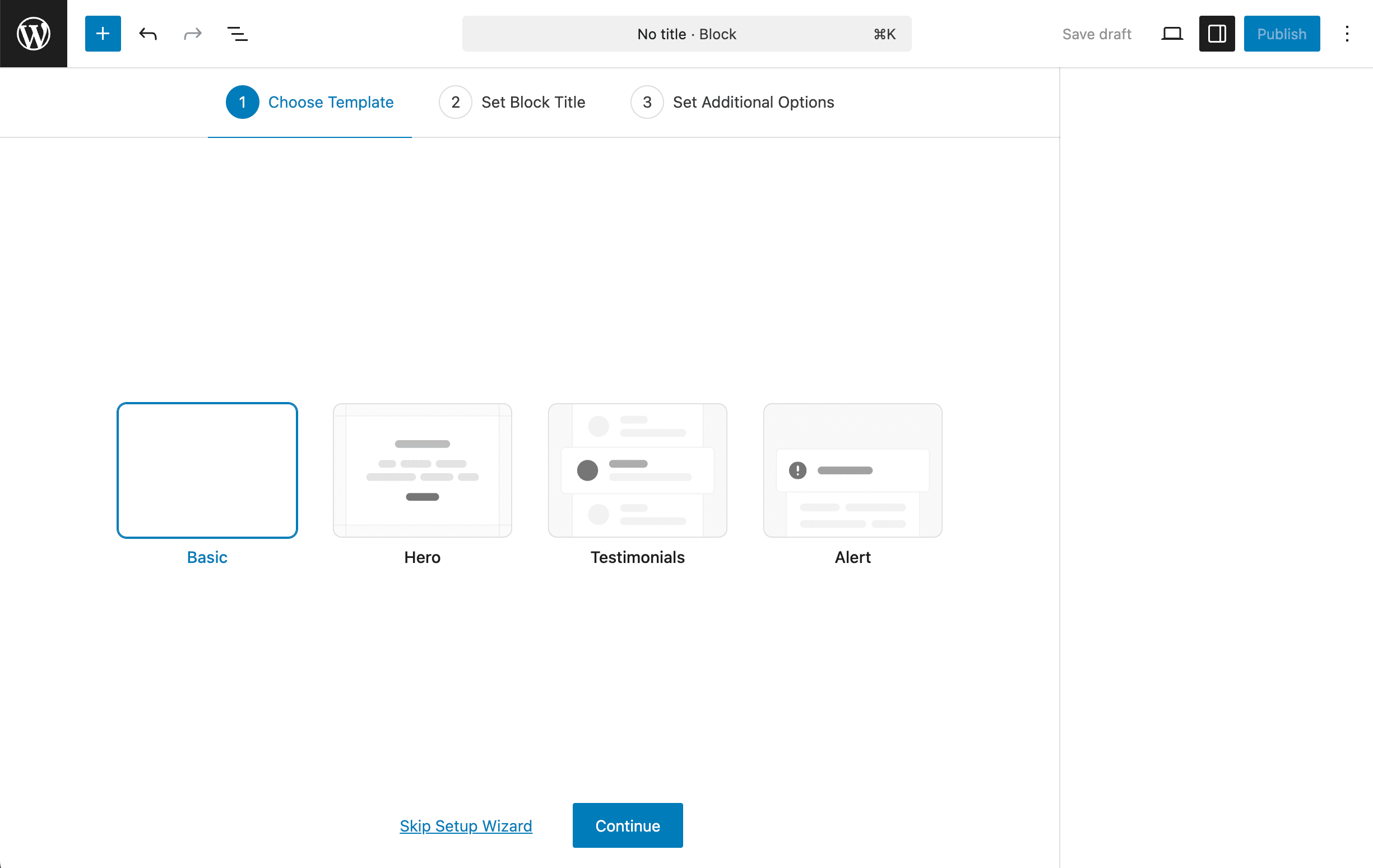 Block builder setup wizard
